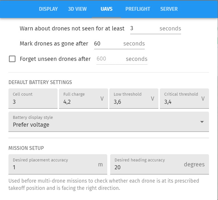 uavs settings