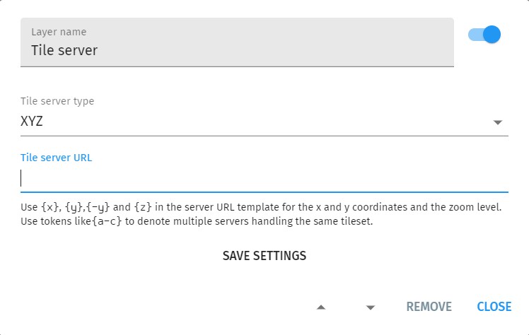 Layers panel tile server