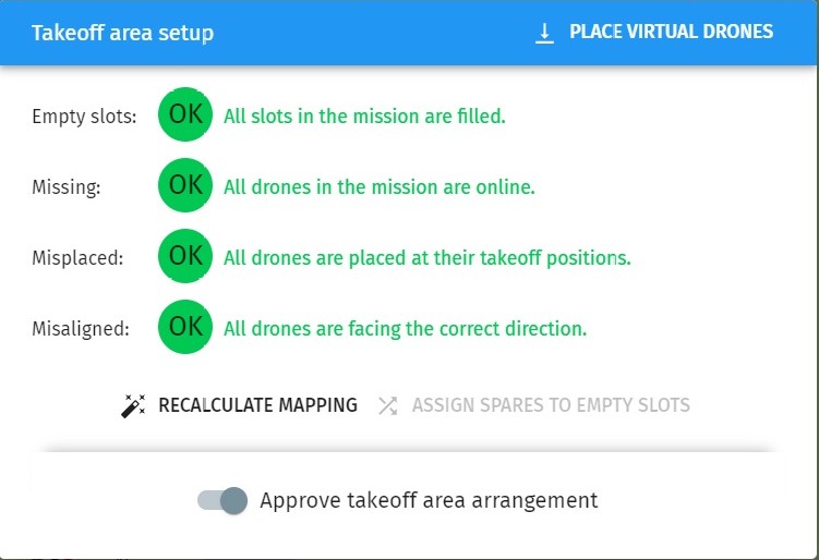 Takeoff area setup screen