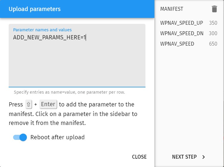 Parameter upload