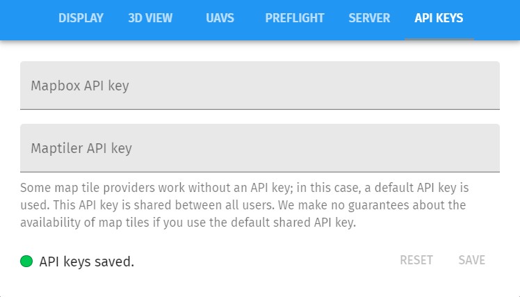 API key settings