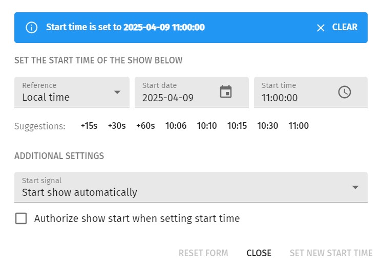 Start time settings