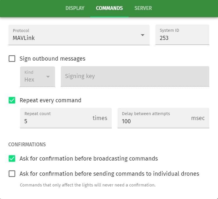 Commands preferences