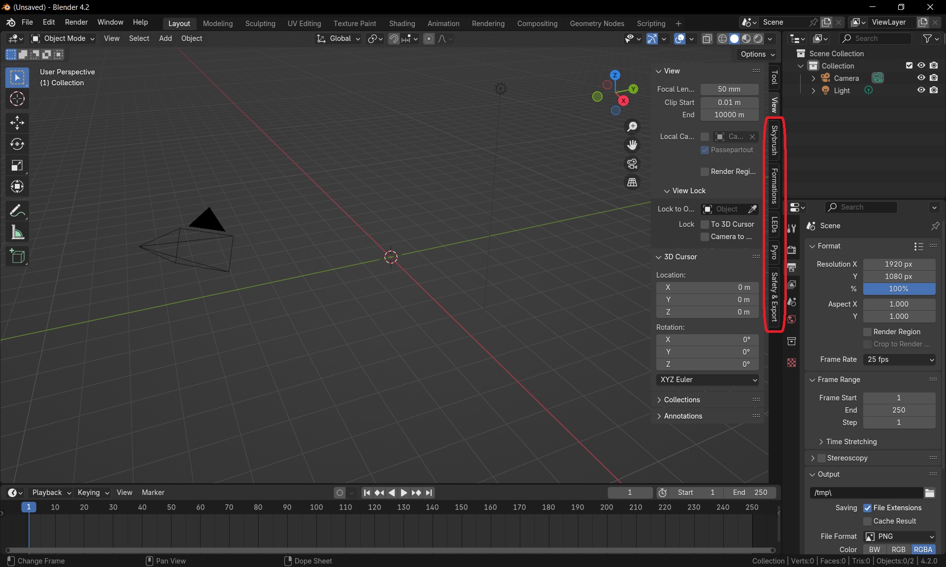 Blender 3D Viewport with Skybrush tabs